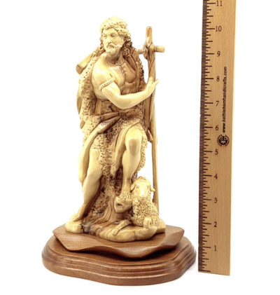 Saint John the Baptist Carved Statue from Olive Wood in the Holy Land 