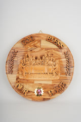 Placa colgante "Última Cena" del Señor, madera de olivo tallada de 10.2" con incienso de Tierra Santa