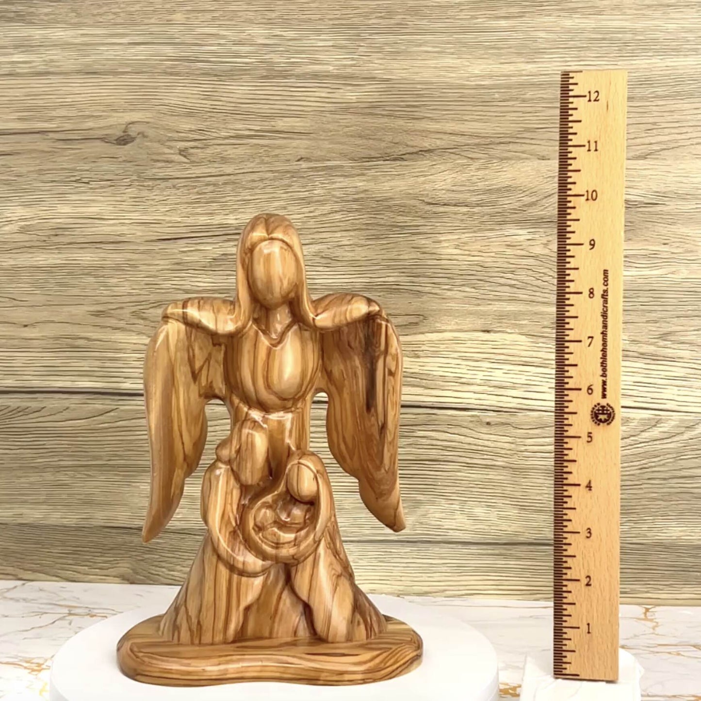 Nativity Scene with Angel Abstract, 10" Sculpture from Olive Wood