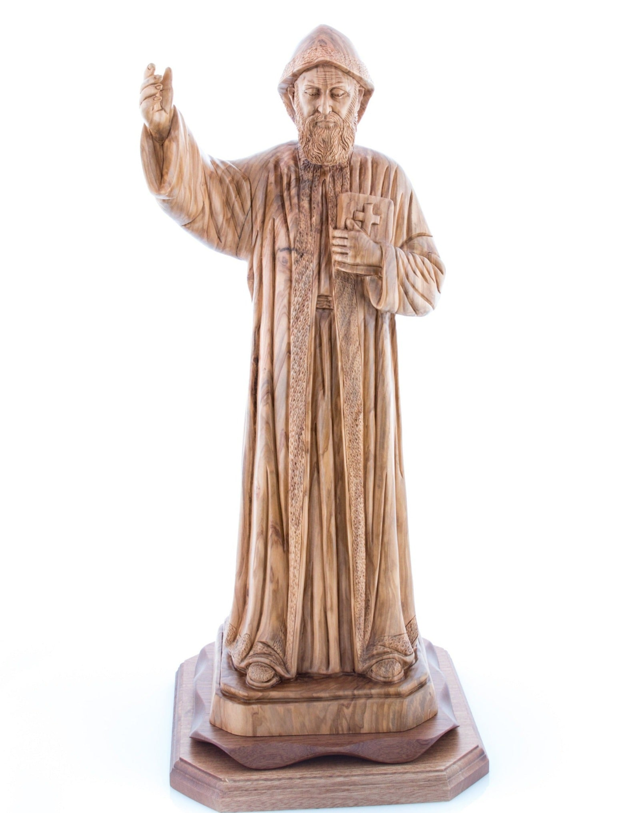 St. Charbel Olive Wood Hand Carved Statue 20.5"