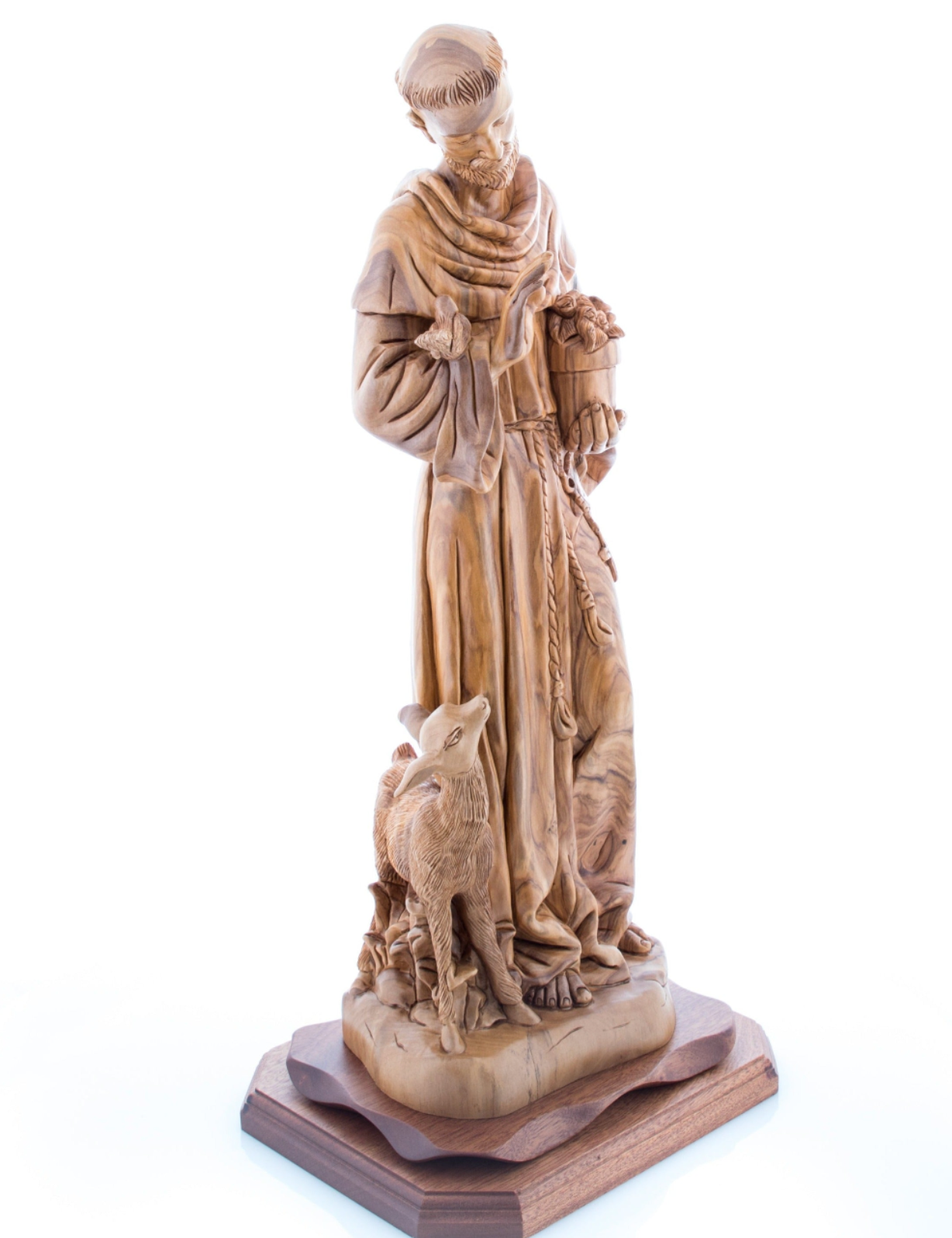 St. Francis Assisi with Deer, Carved Masterpiece 21", Olive Wood from Holy Land