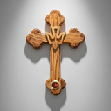 Cross with Holy Spirit Dove, 7.3" Holy Land Olive Wood