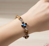 Pulsera con piedras de nacimiento de circonio azul, cuentas ovaladas de madera de 9x6 mm