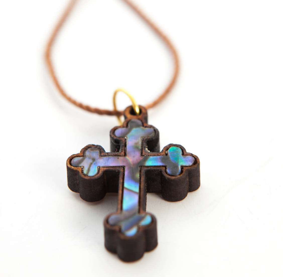 Colorful Mother of Pearl Budded Cross Necklace