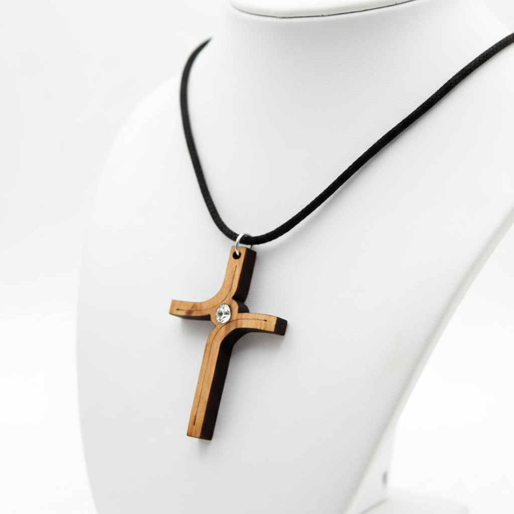 Artistic Olive Wood Cross Pendant | Olive Wood from Bethlehem