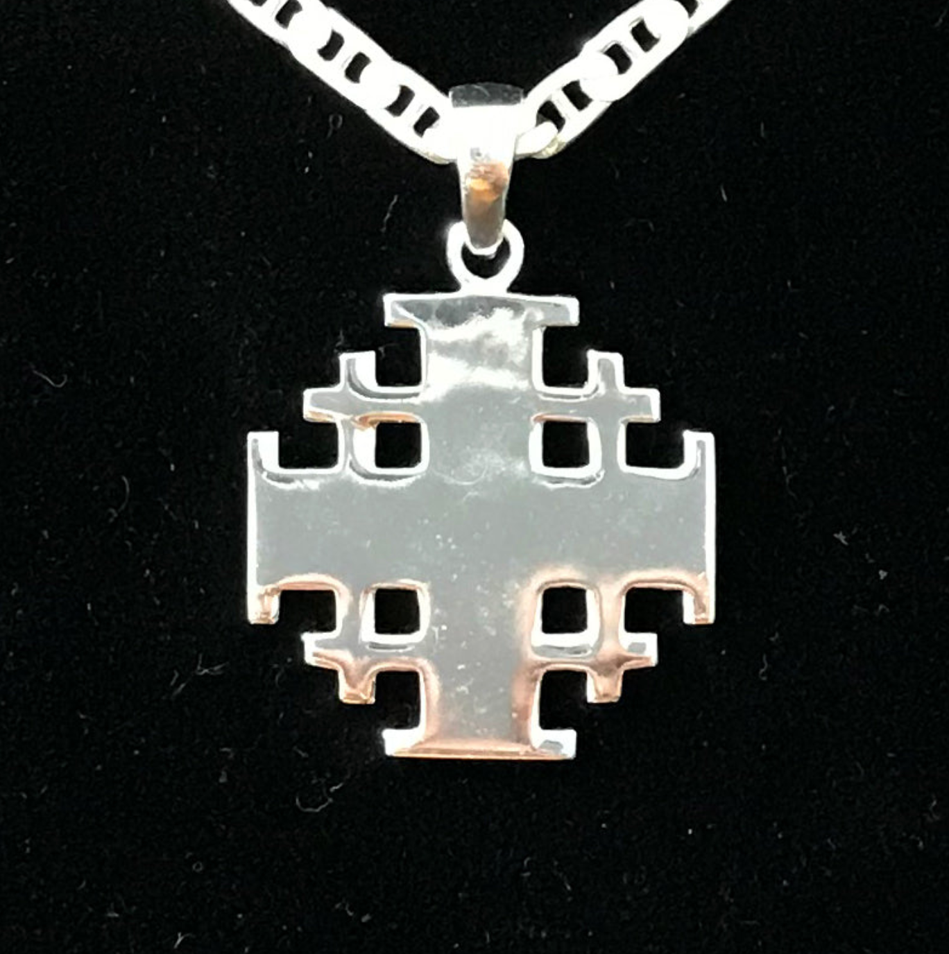 Sterling Silver Jerusalem Cross Necklace (L)