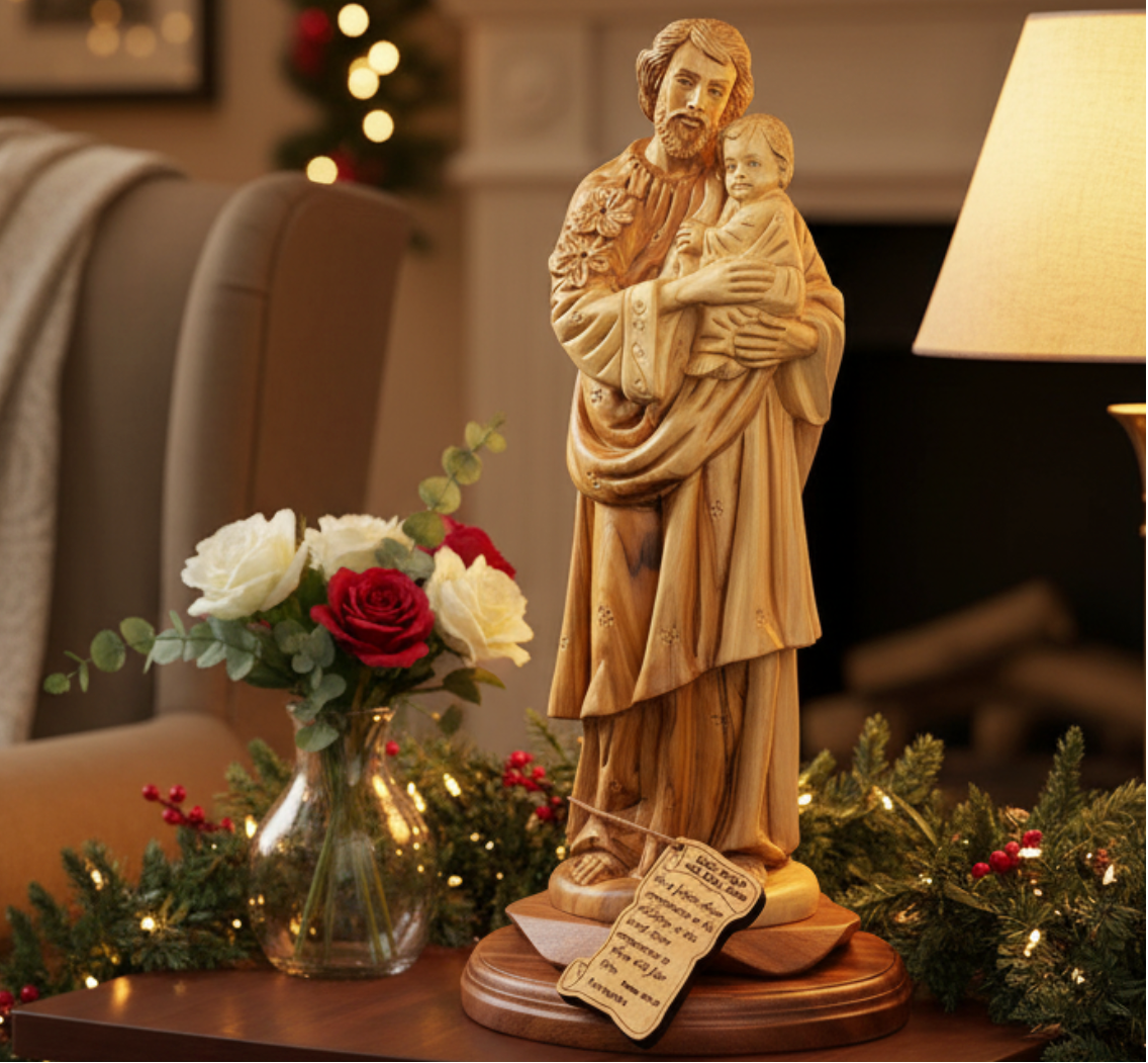St. Joseph Carving from Olive Wood in Holy Land. 13.6