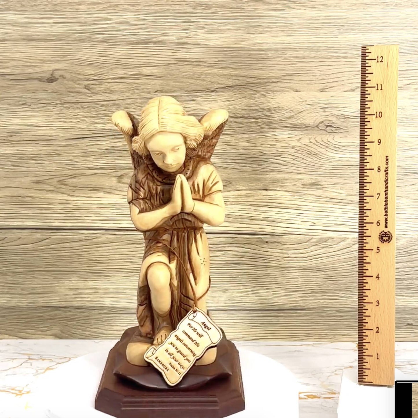 Guardian Angel Praying Carving 10.5" Hand made from Holy Land Olive Wood