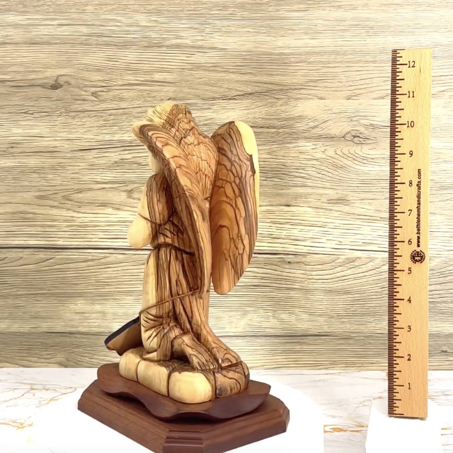 Guardian Angel Praying Carving 10.5" Hand made from Holy Land Olive Wood