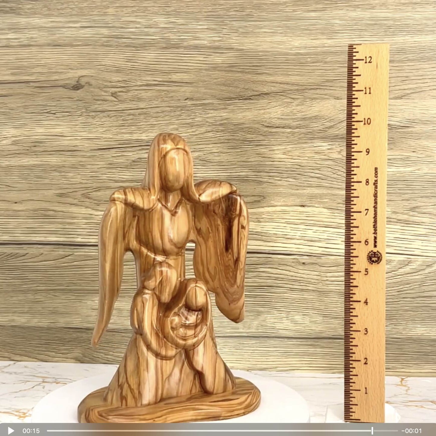 Nativity Scene with Angel Abstract, 10" Sculpture from Olive Wood