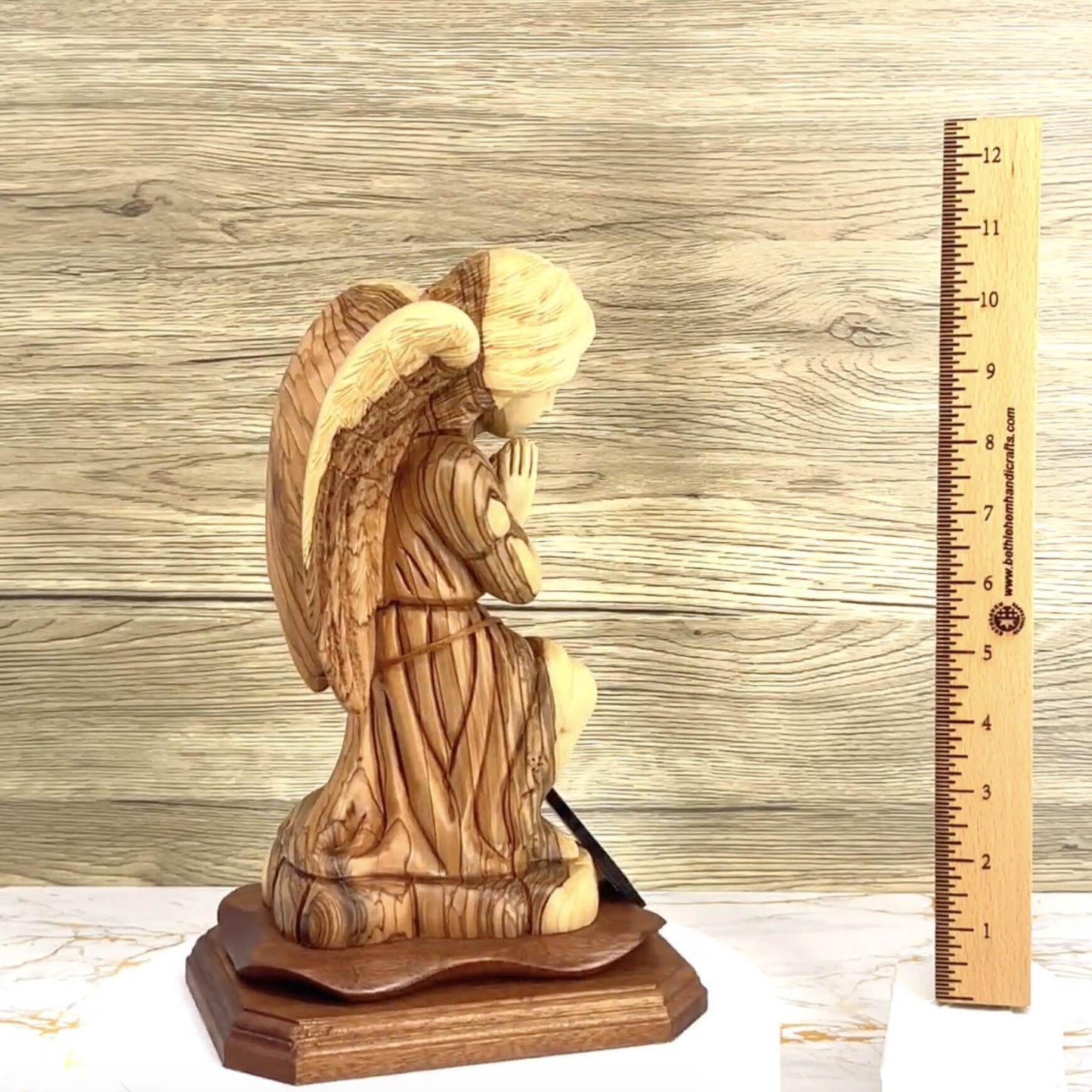 Guardian Angel Praying Carving 10.5" Hand made from Holy Land Olive Wood