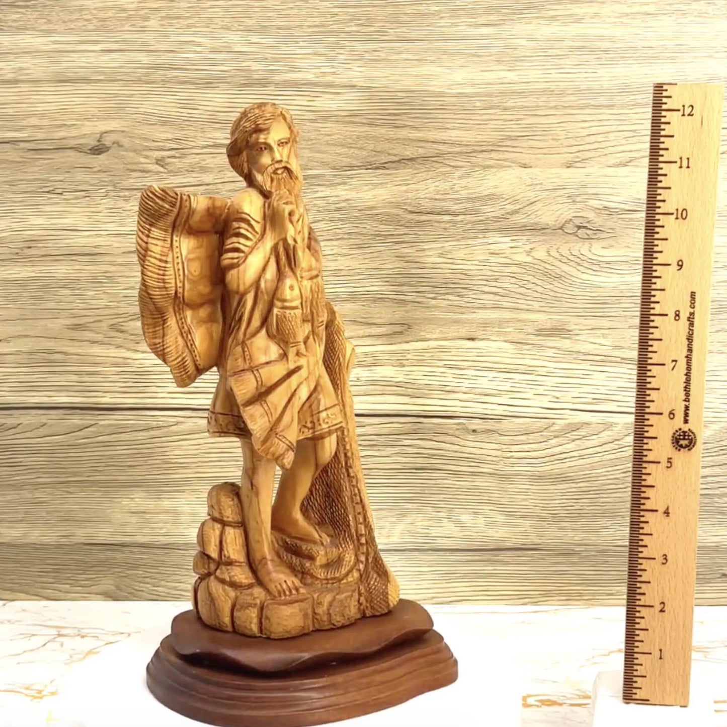 St. Peter Carved Wooden Statue 12.5", Sculpture from Holy Land Olive