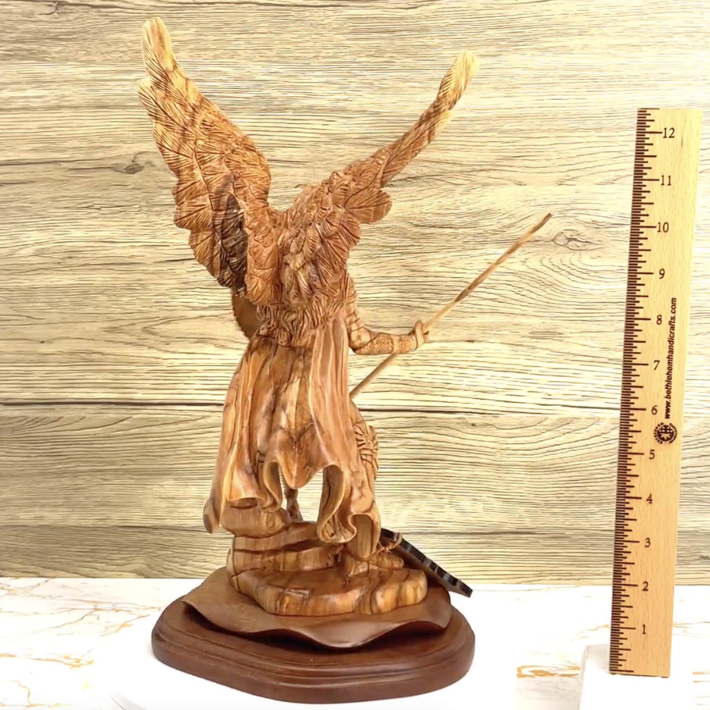 Archangel Raphael Masterpiece, 15" Wooden Sculpture from Holy Land