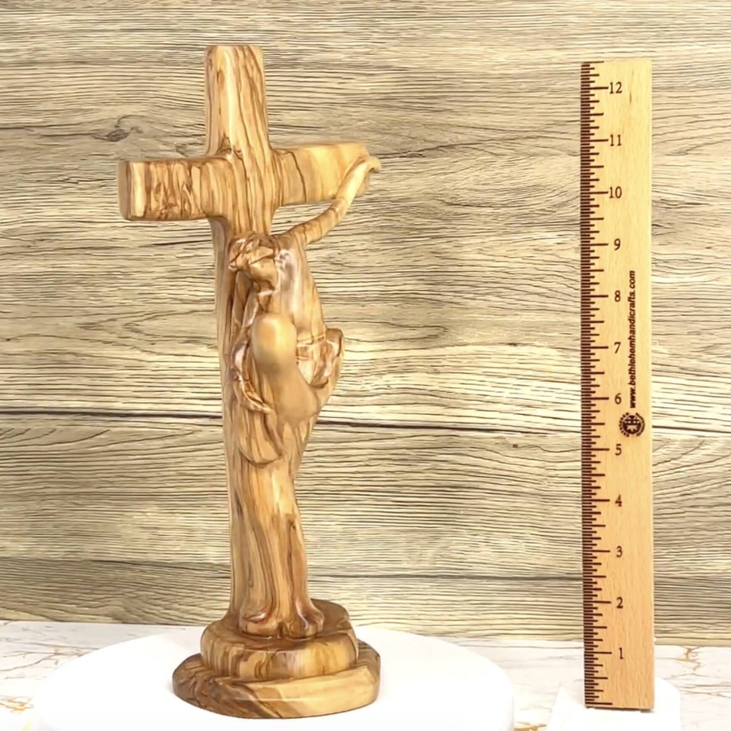 "Jesus on Cross" Abstract 13" Carving, Made in Bethlehem from Holy Land Olive Wood