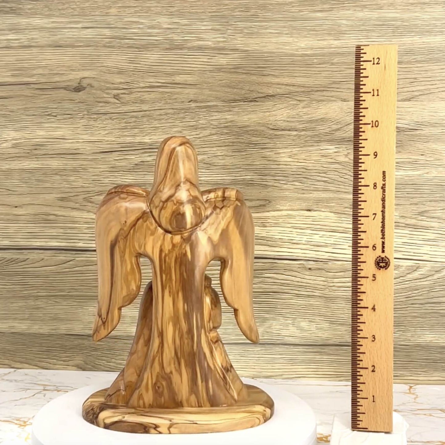 Nativity Scene with Angel Abstract, 10" Sculpture from Olive Wood