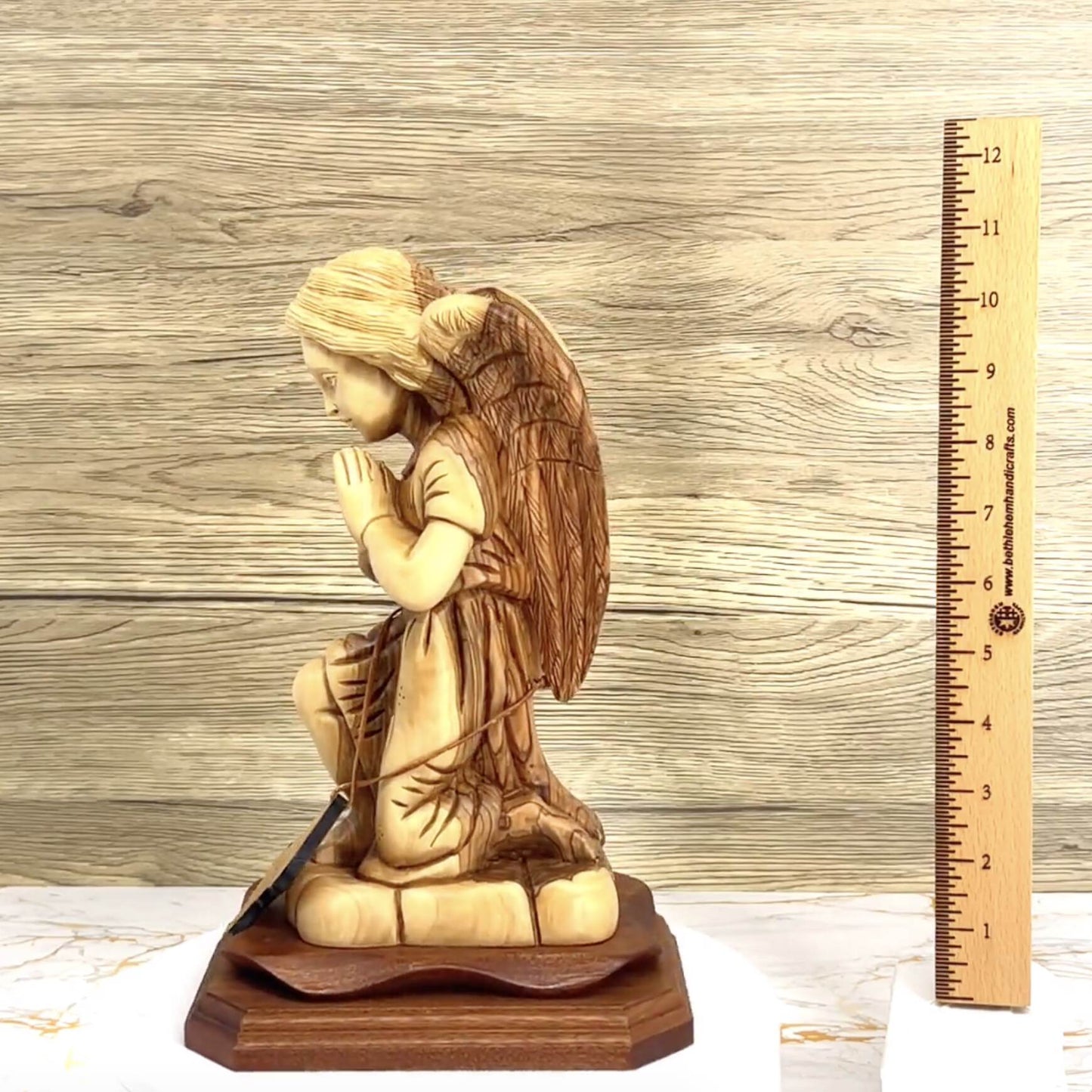 Guardian Angel Praying Carving 10.5" Hand made from Holy Land Olive Wood