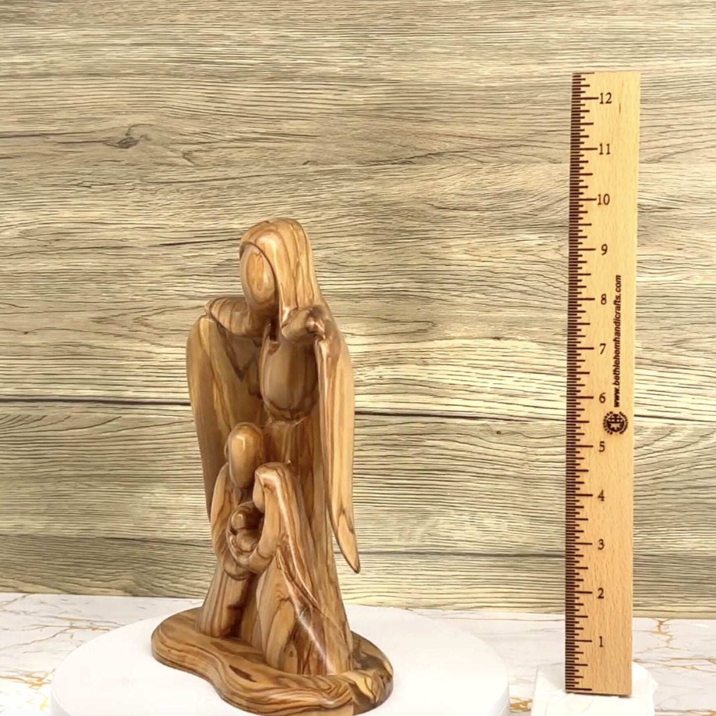 Nativity Scene with Angel Abstract, 10" Sculpture from Olive Wood