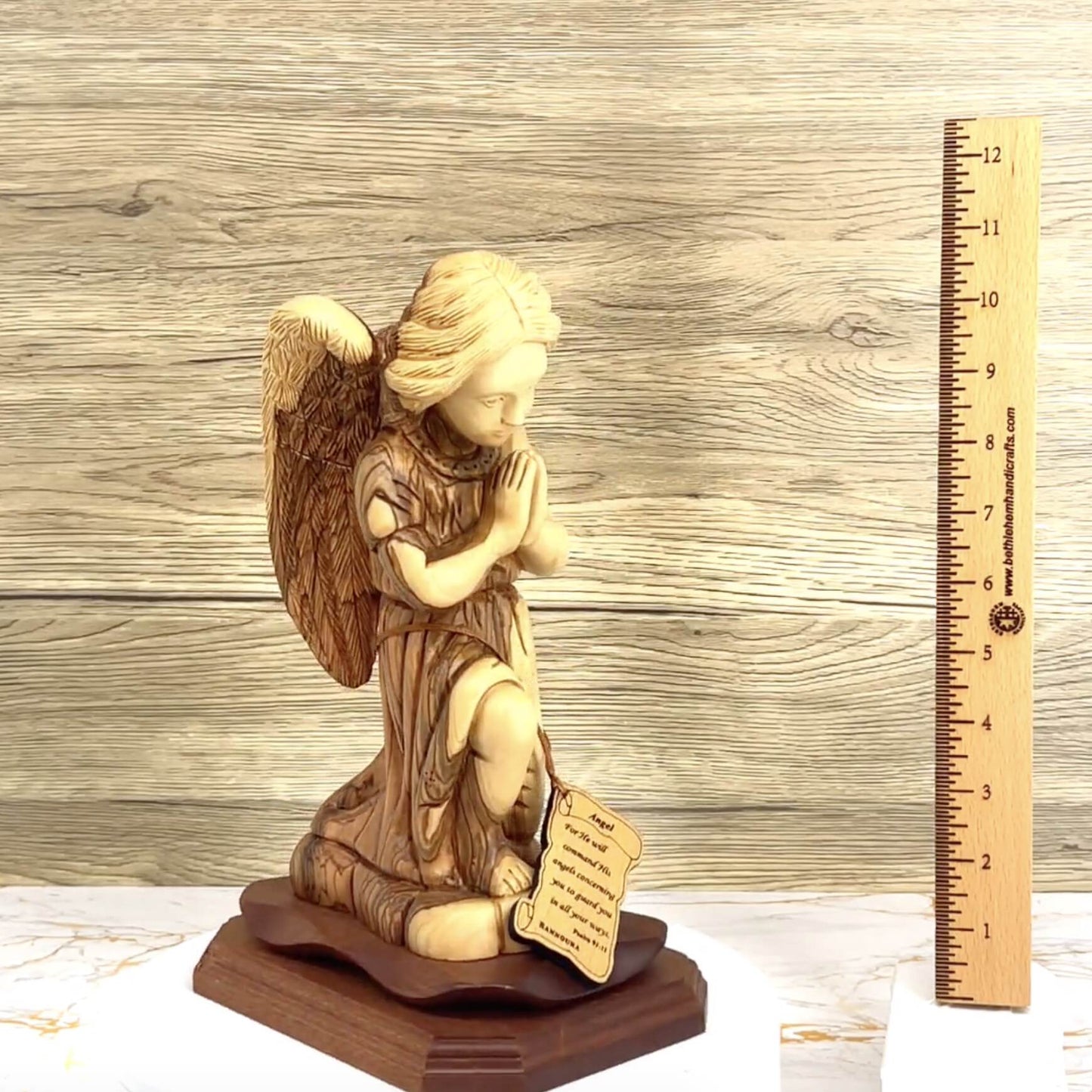 Guardian Angel Praying Carving 10.5" Hand made from Holy Land Olive Wood