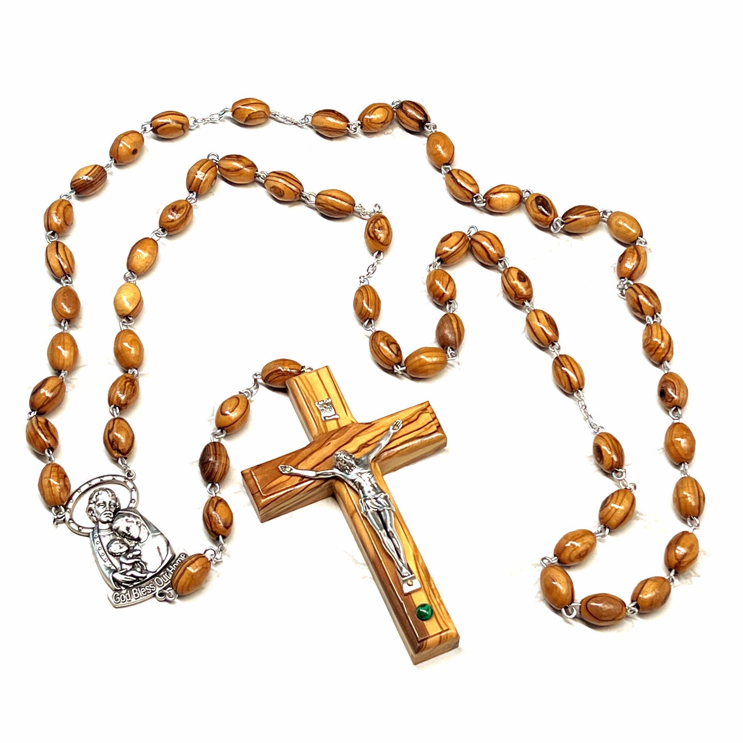 Wall Hanging Rosary, "God Bless Our Home" as Centerpiece, Large Wooden Beads from Bethlehem