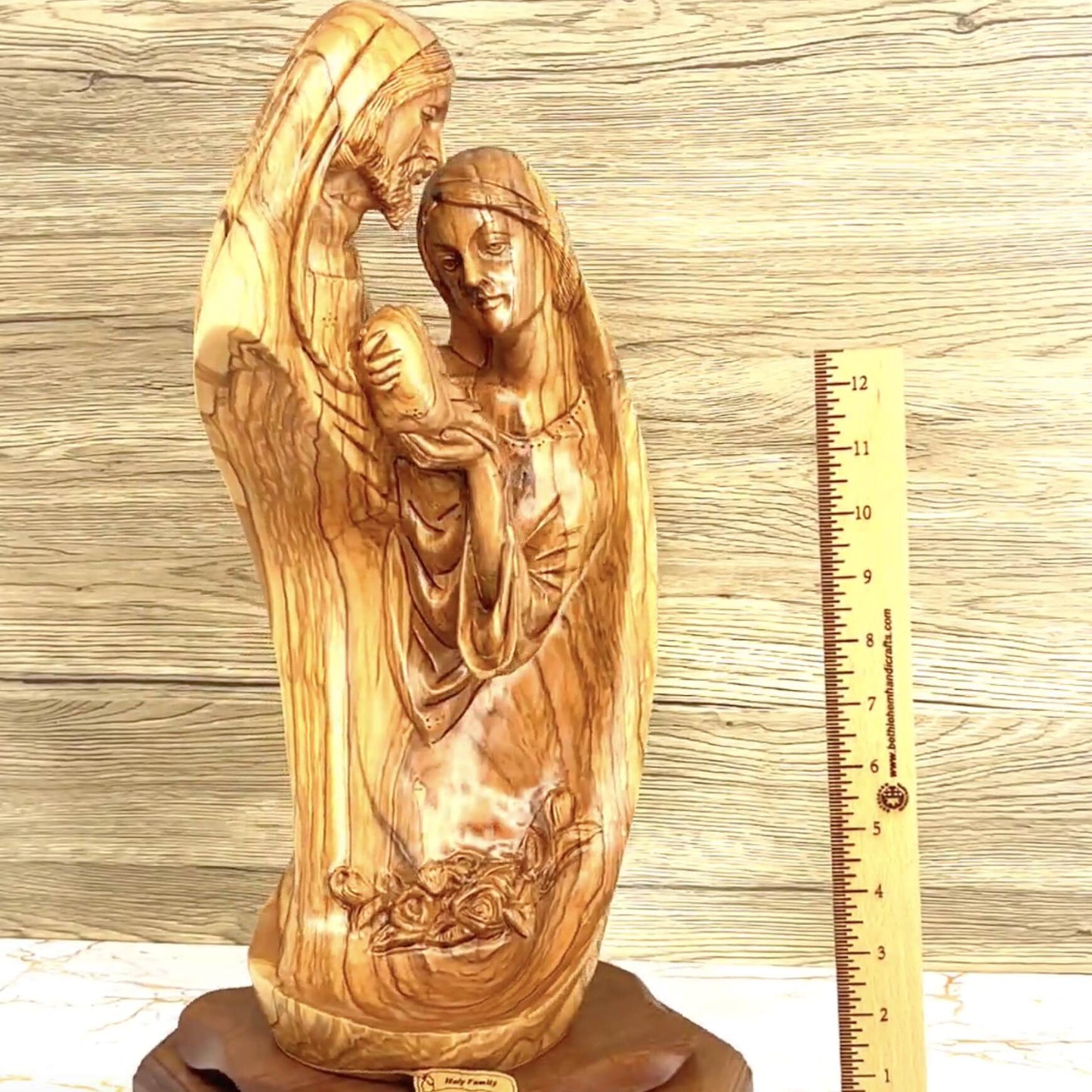 Unique Holy Family Nativity Sculpture, 18.1" Masterpiece Carved in Olive Wood