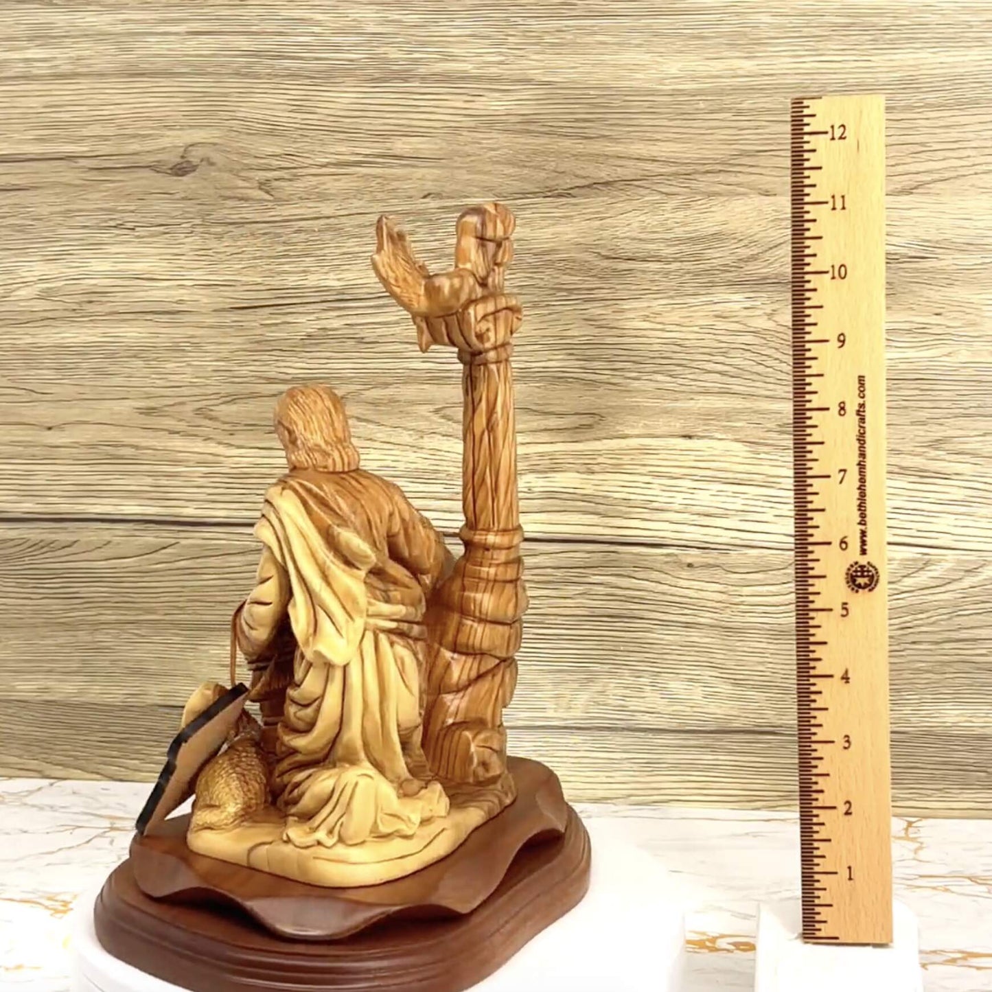 Holy Family with Nativity Star, 11.4" Carved Olive Wood