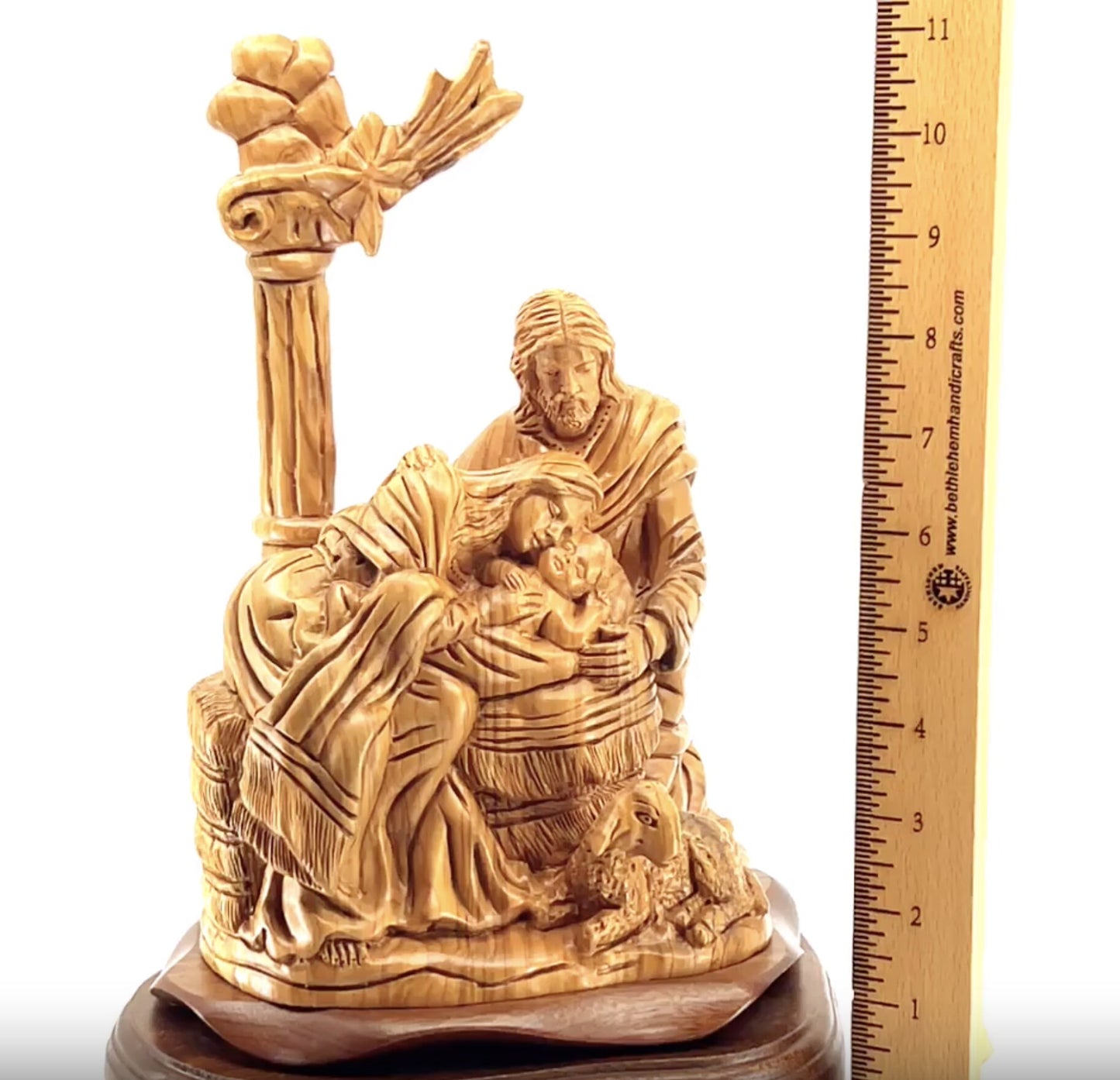 Holy Family with Nativity Star, 11.4" Carved Olive Wood