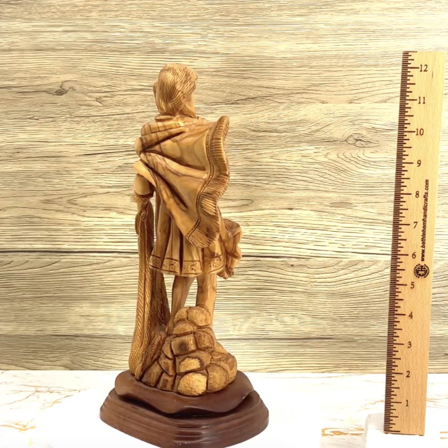 St. Peter Carved Wooden Statue 12.5", Sculpture from Holy Land Olive