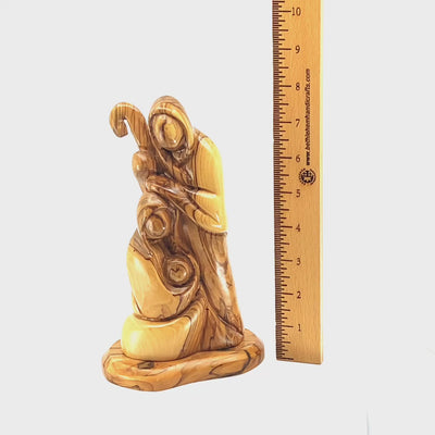Holy Family, Abstract Hand Carving in Olive Wood, 8.1"