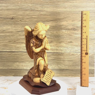 Guardian Angel Praying Carving 10.5" Hand made from Holy Land Olive Wood