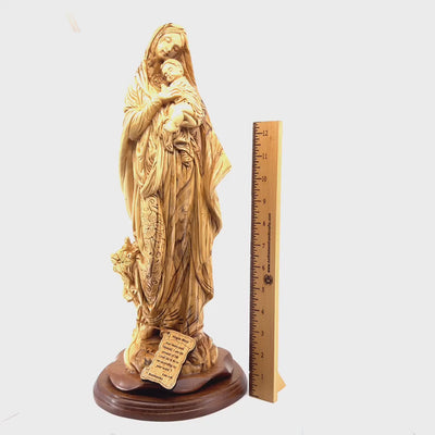 Virgin Mary holding Jesus Christ Sculpture, 17.3" Olive Wood from Holy Land