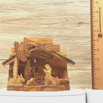 Rustic Olive Wood Christmas Nativity Scene, 7.9" with Natural Edges