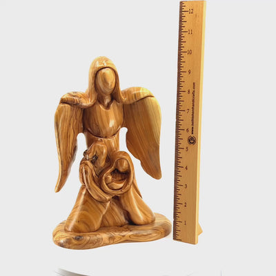 Guardian Angel with Holy Family Wooden Carving 9.8", (Abstract)