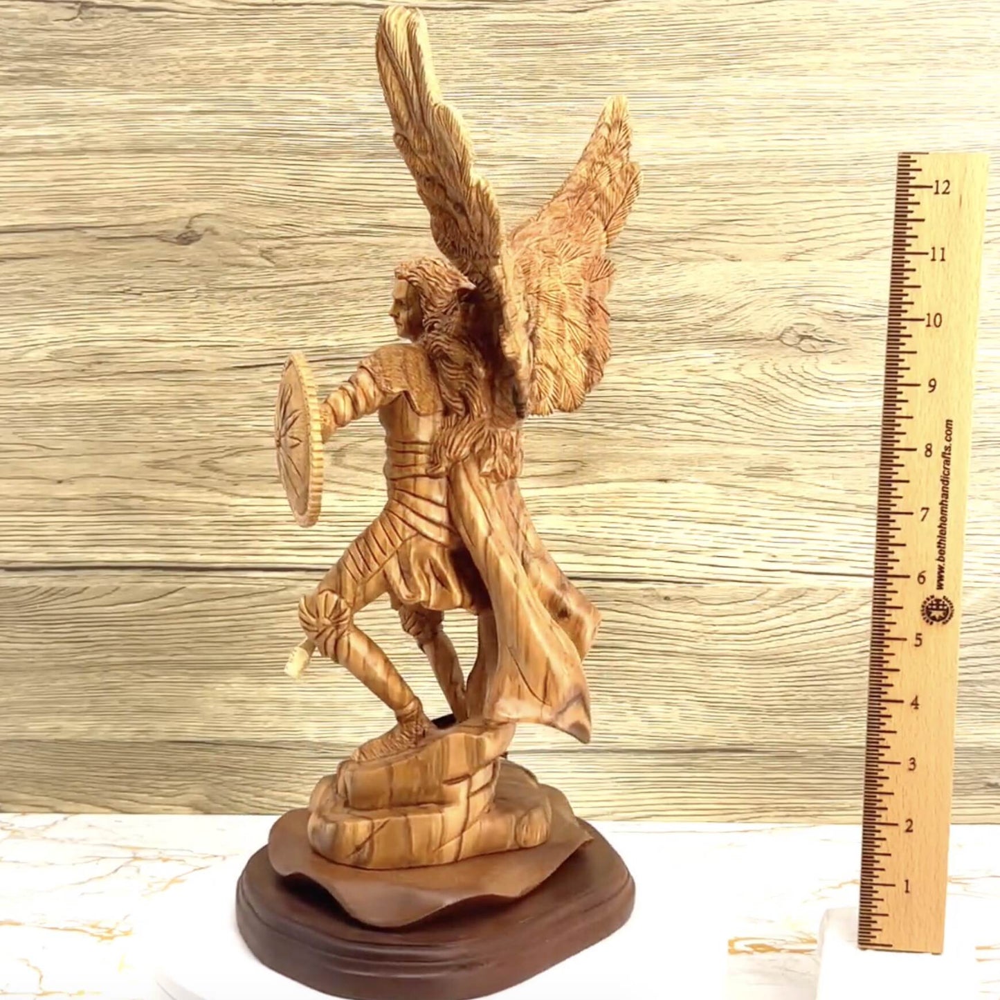 Archangel Raphael Masterpiece, 15" Wooden Sculpture from Holy Land