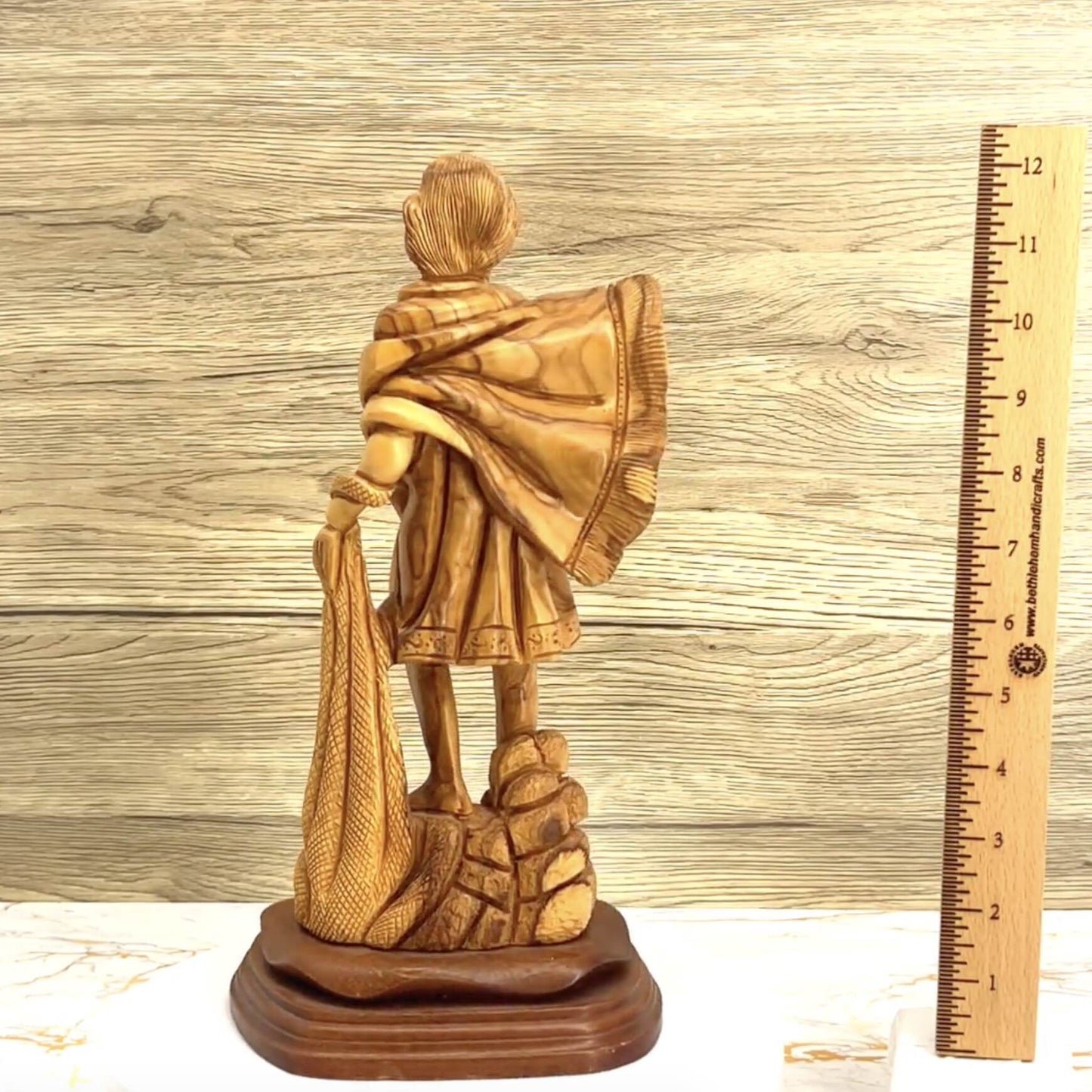 St. Peter Carved Wooden Statue 12.5", Sculpture from Holy Land Olive