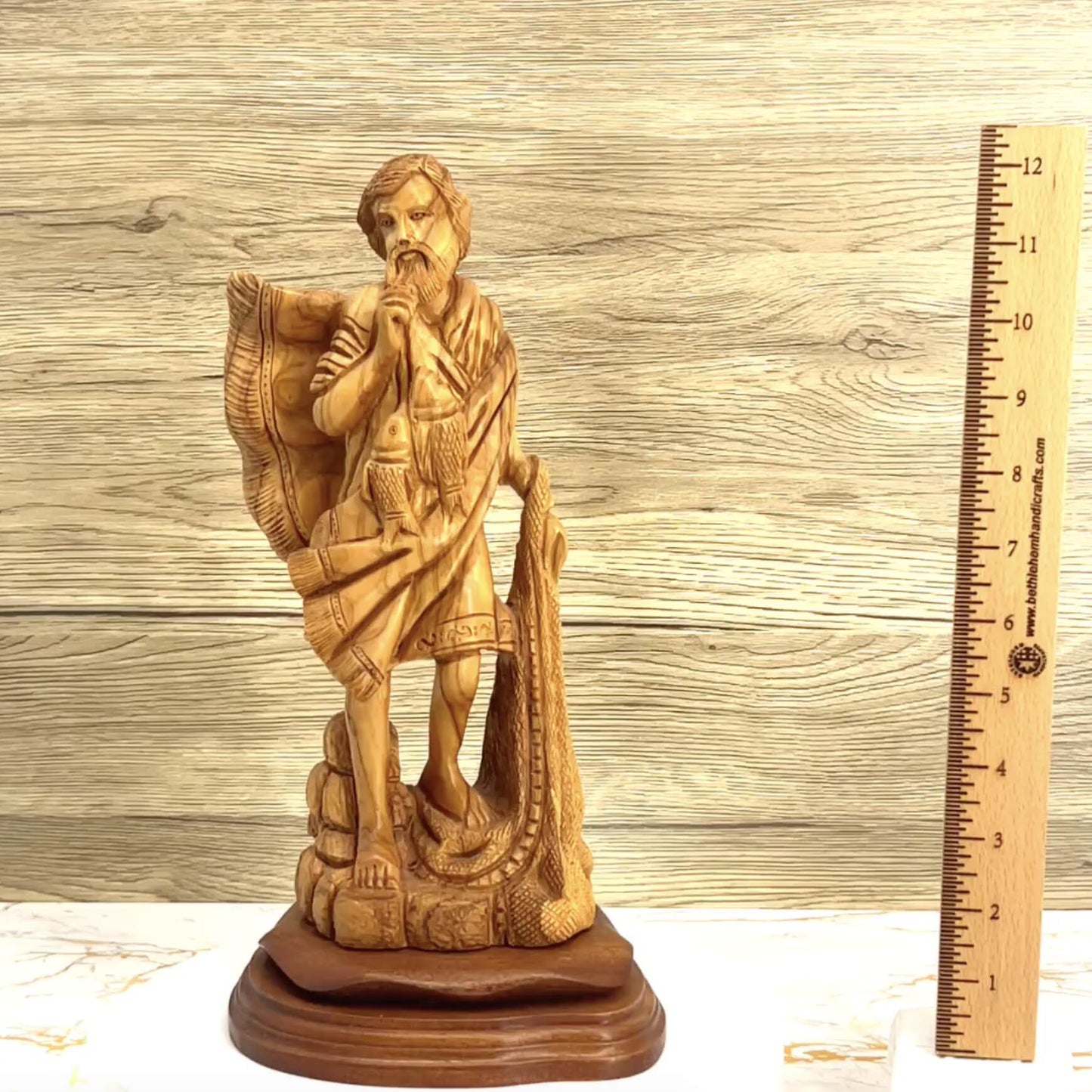 St. Peter Carved Wooden Statue 12.5", Sculpture from Holy Land Olive