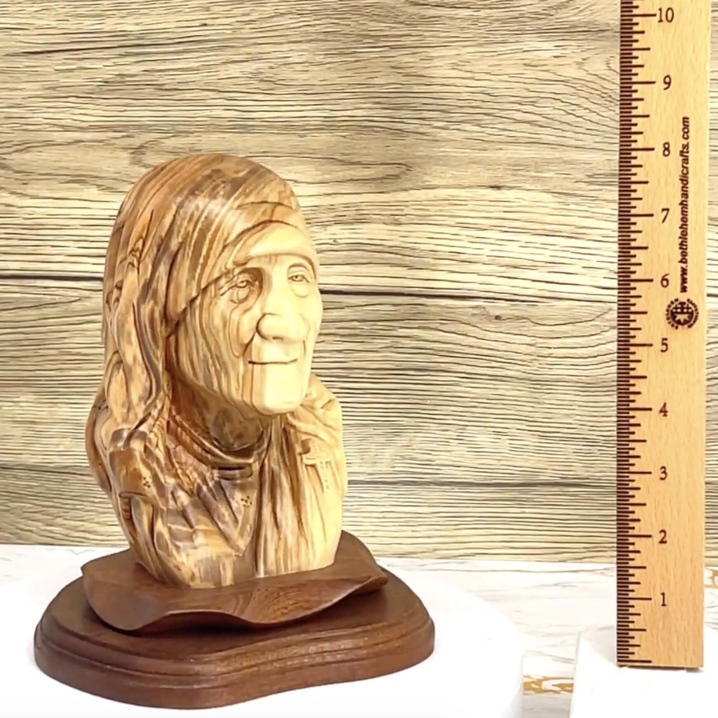 Saint Mother Teresa of Calcutta Bust, 8.5" Carved Wooden Statue from Holy Land