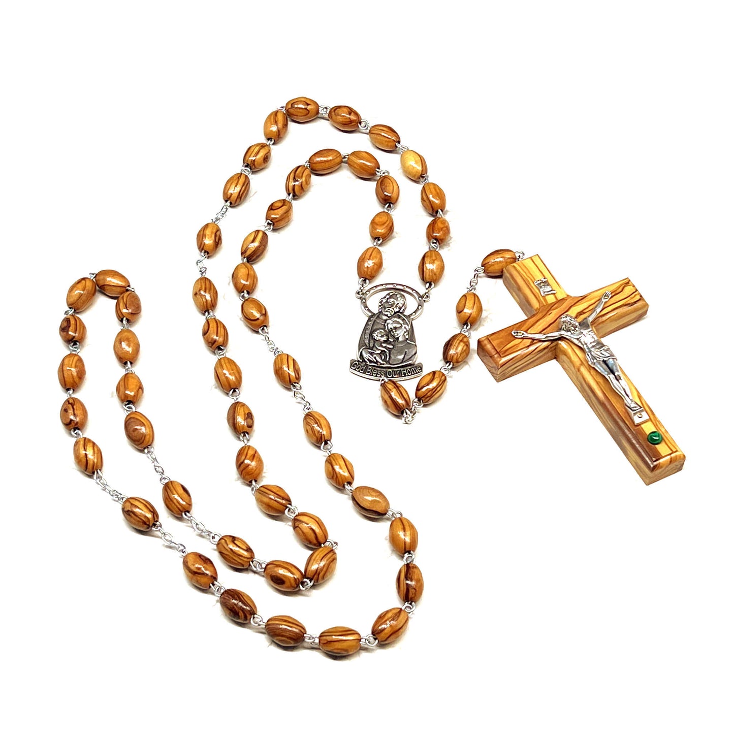 Wall Hanging Rosary, "God Bless Our Home" as Centerpiece, Large Wooden Beads from Bethlehem