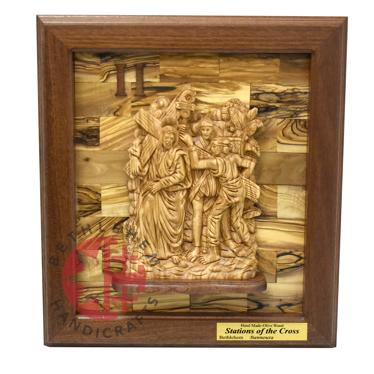 "14 Stations of The Cross" for Catholic Church, Olive Wood Carving Set