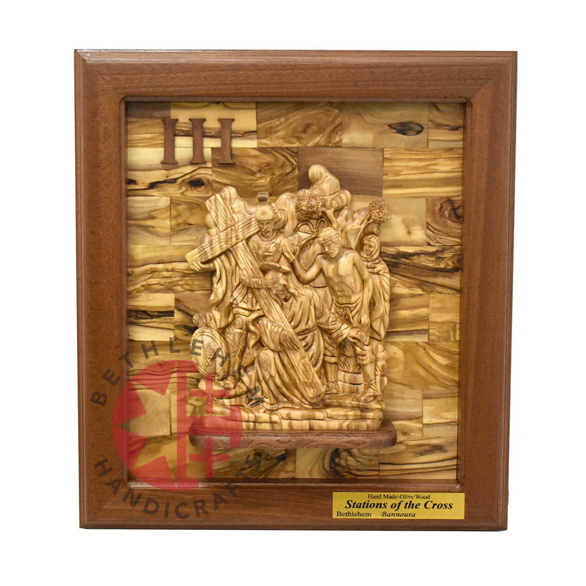 "14 Stations of The Cross" for Catholic Church, Olive Wood Carving Set