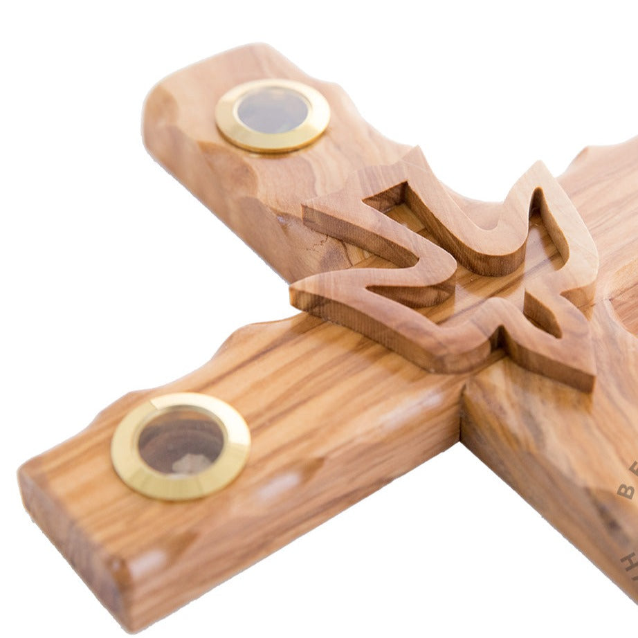Cross with Holy Spirit Dove, 9.8" Holy Land Olive Wood
