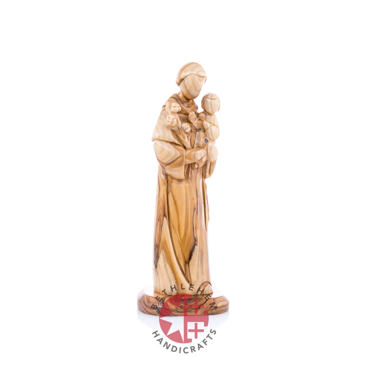 St. Anthony Holding Baby Jesus Christ Figurine, 9.1" Hand Carved Olive Wood