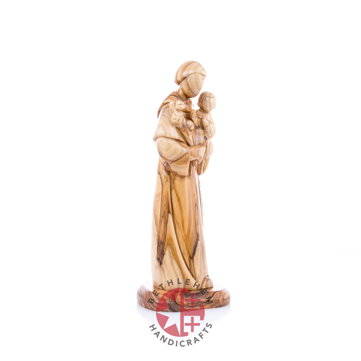 St. Anthony Holding Baby Jesus Christ Figurine, 9.1" Hand Carved Olive Wood