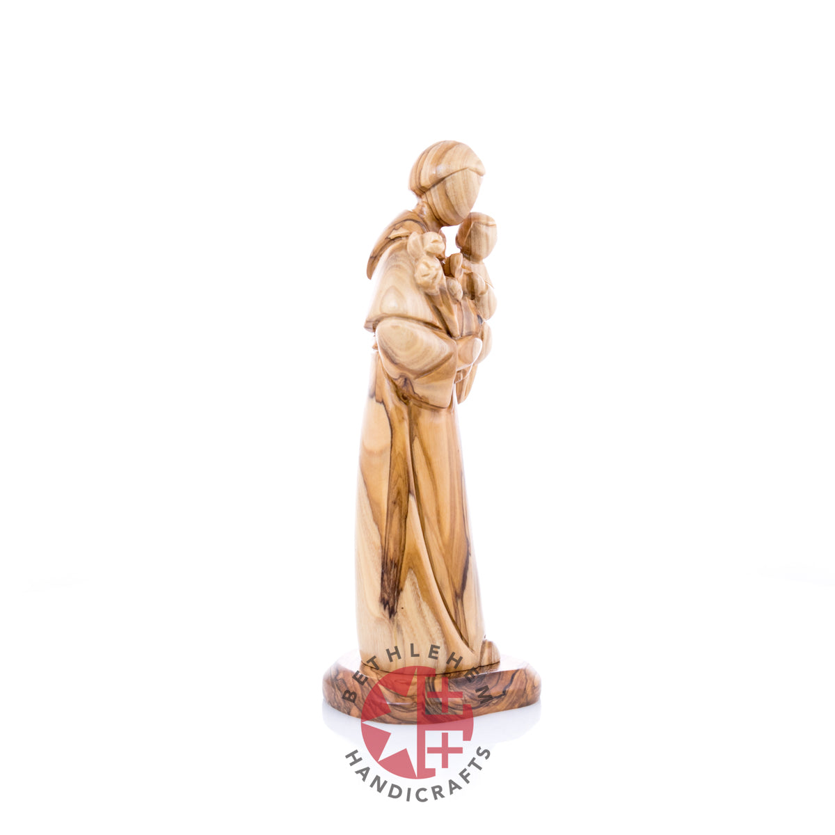 St. Anthony Holding Baby Jesus Christ Figurine, 9.1" Hand Carved Olive Wood