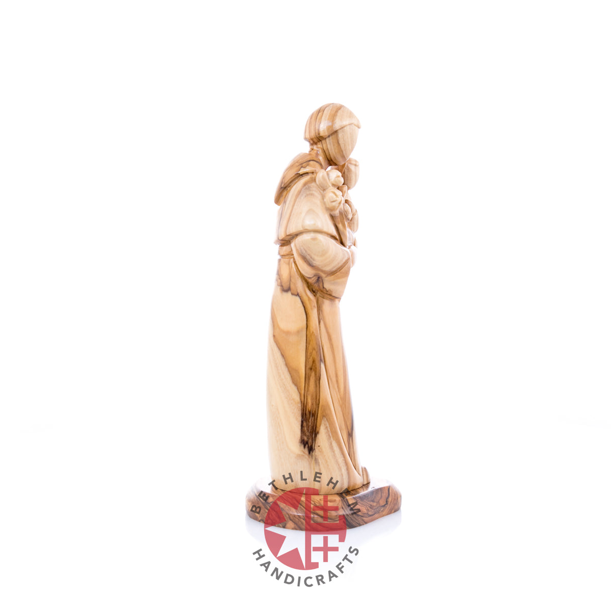 St. Anthony Holding Baby Jesus Christ Figurine, 9.1" Hand Carved Olive Wood