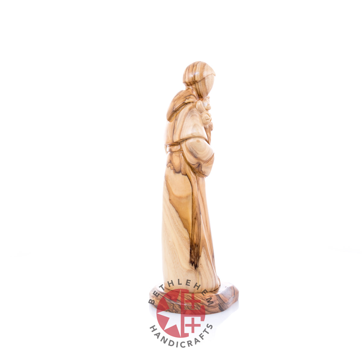 St. Anthony Holding Baby Jesus Christ Figurine, 9.1" Hand Carved Olive Wood