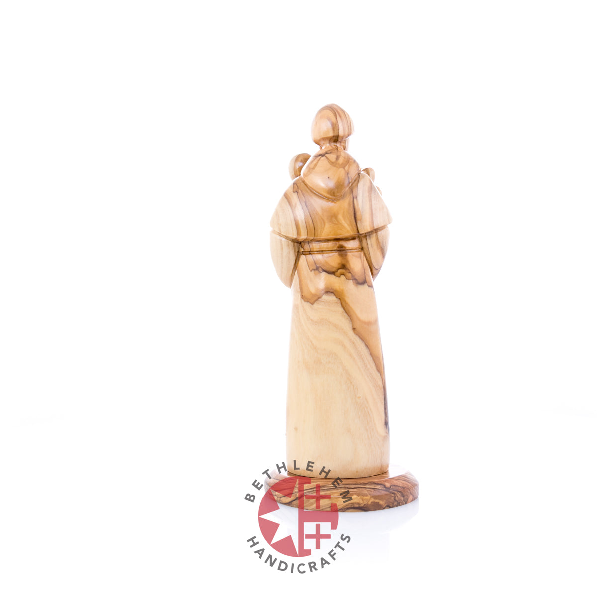 St. Anthony Holding Baby Jesus Christ Figurine, 9.1" Hand Carved Olive Wood