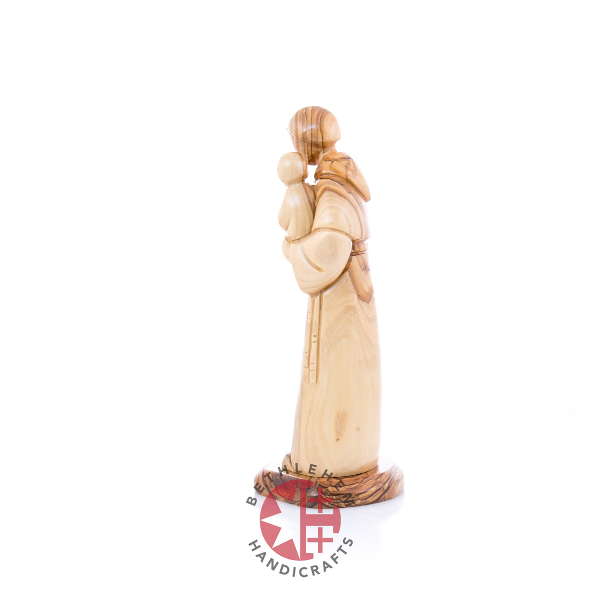 St. Anthony Holding Baby Jesus Christ Figurine, 9.1" Hand Carved Olive Wood