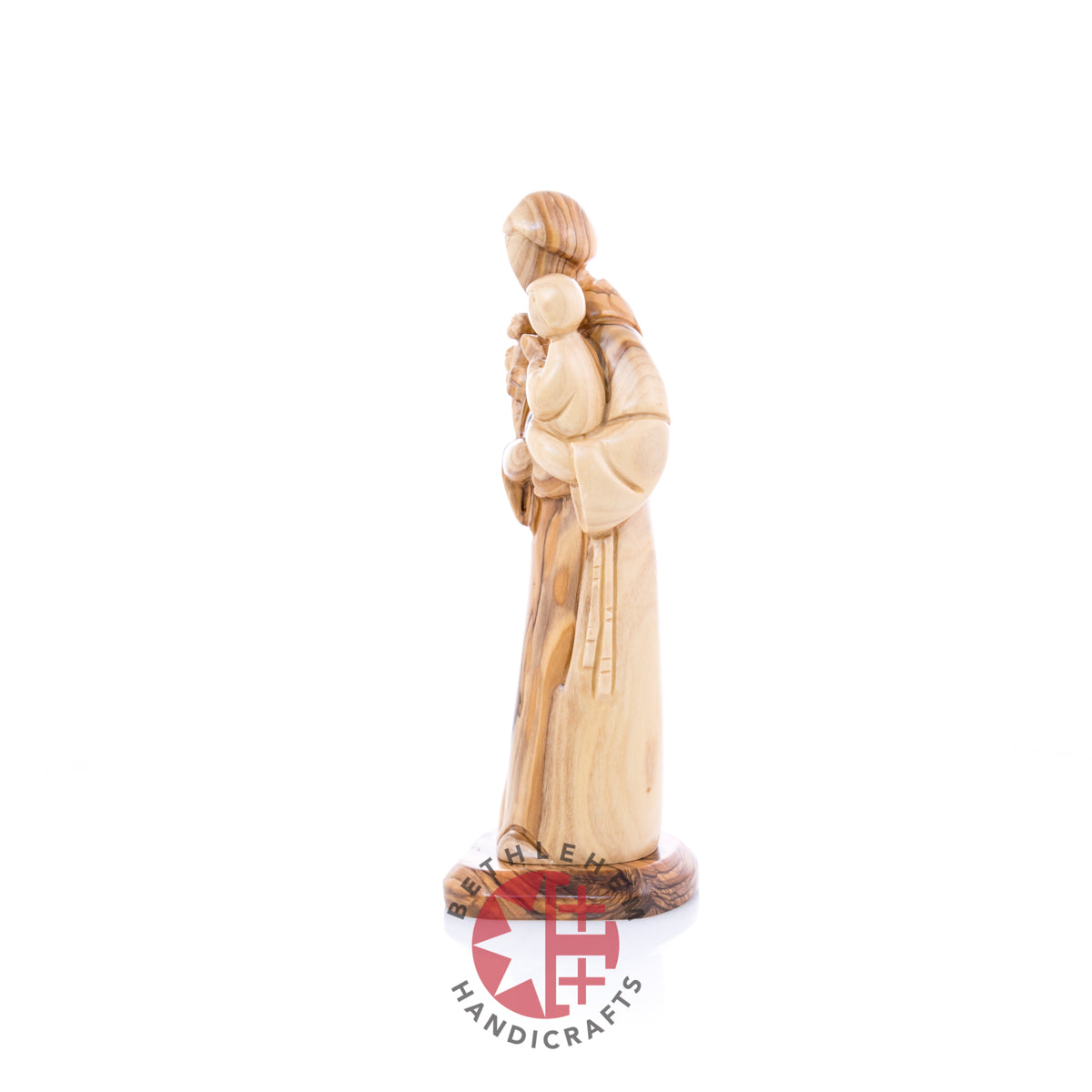 St. Anthony Holding Baby Jesus Christ Figurine, 9.1" Hand Carved Olive Wood