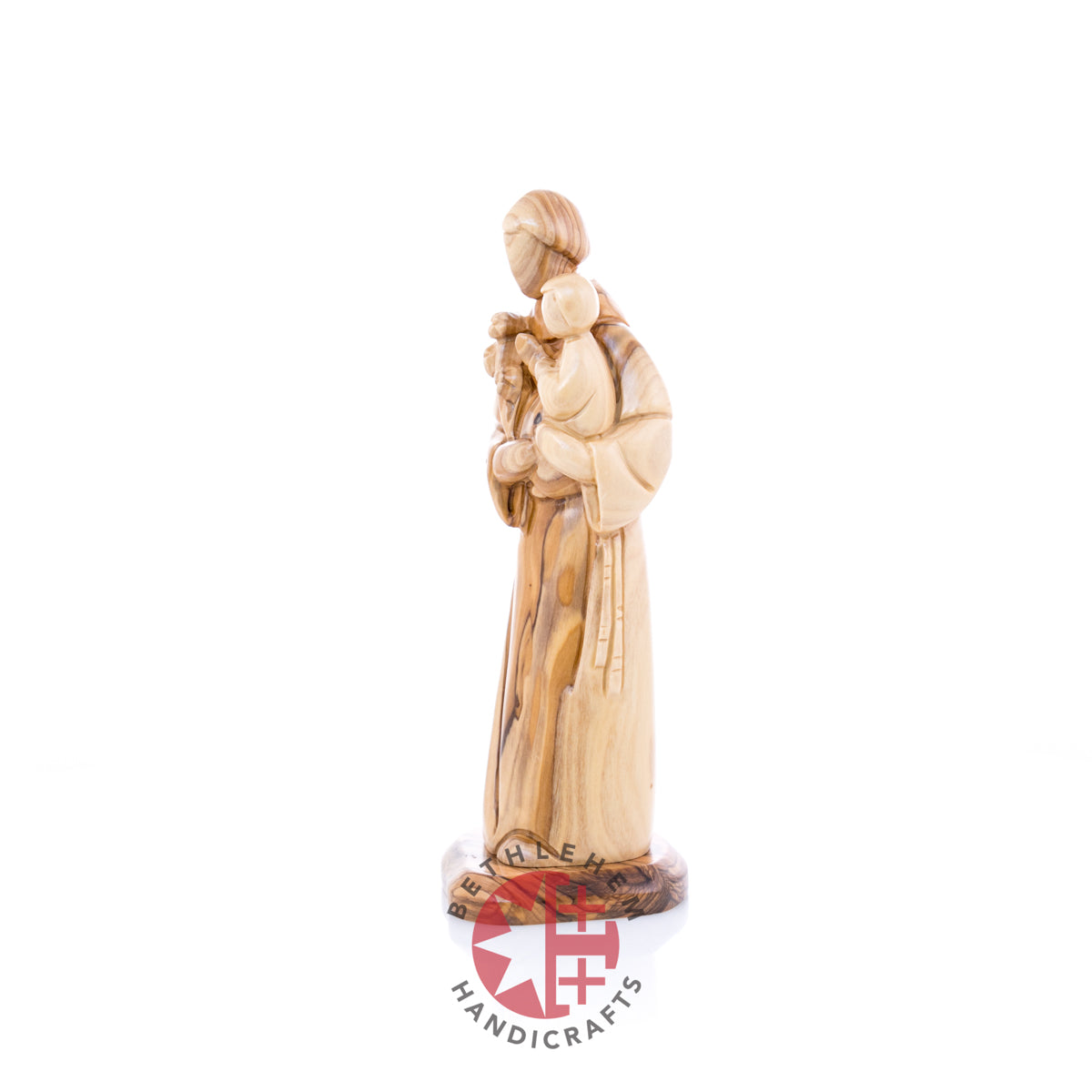 St. Anthony Holding Baby Jesus Christ Figurine, 9.1" Hand Carved Olive Wood