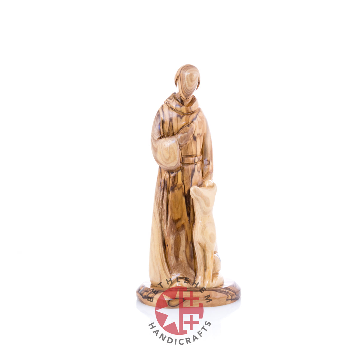 St. Francis Assisi Olive Wood Hand Carved Statue, 8.9" (Abstract)